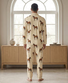 Wholesale Custom Pet Face Polyester Pajama Set, Light Beige Unisex Couples Sleepwear Manufacturer for Private Label Brands