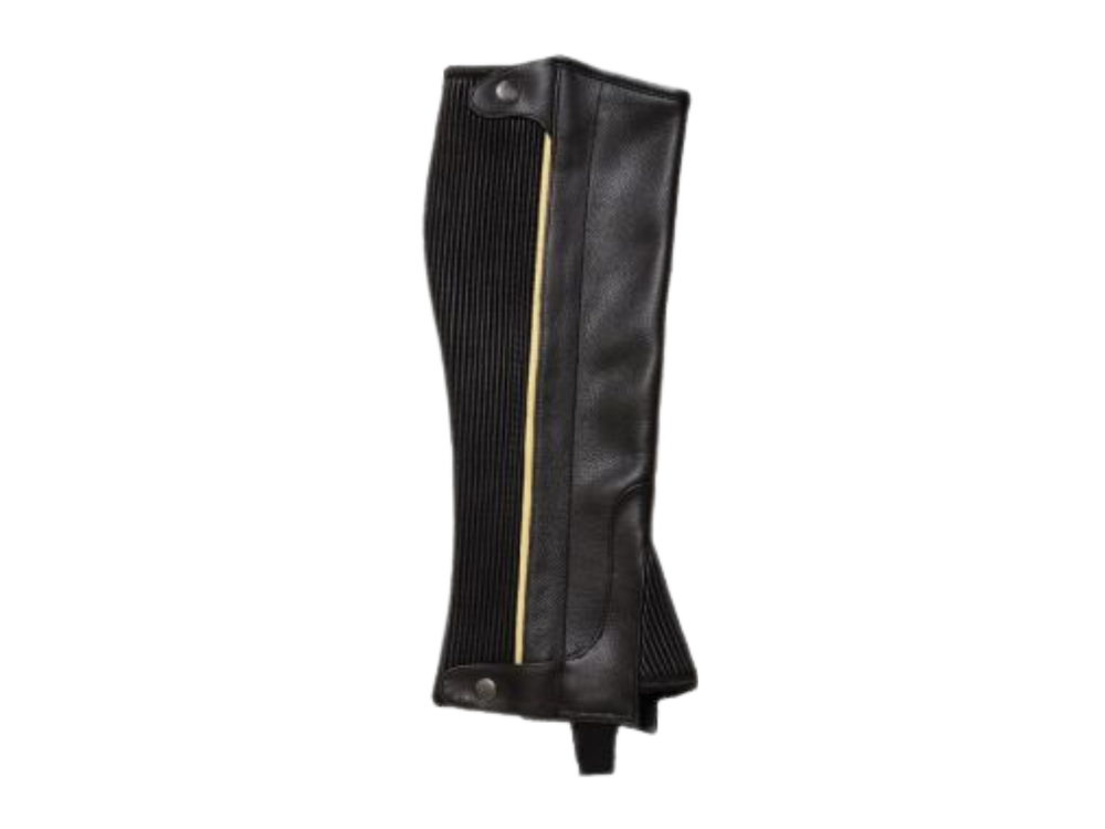 Custom Black Zipper Leather Riding Half Chaps Hunting B2B front design preview