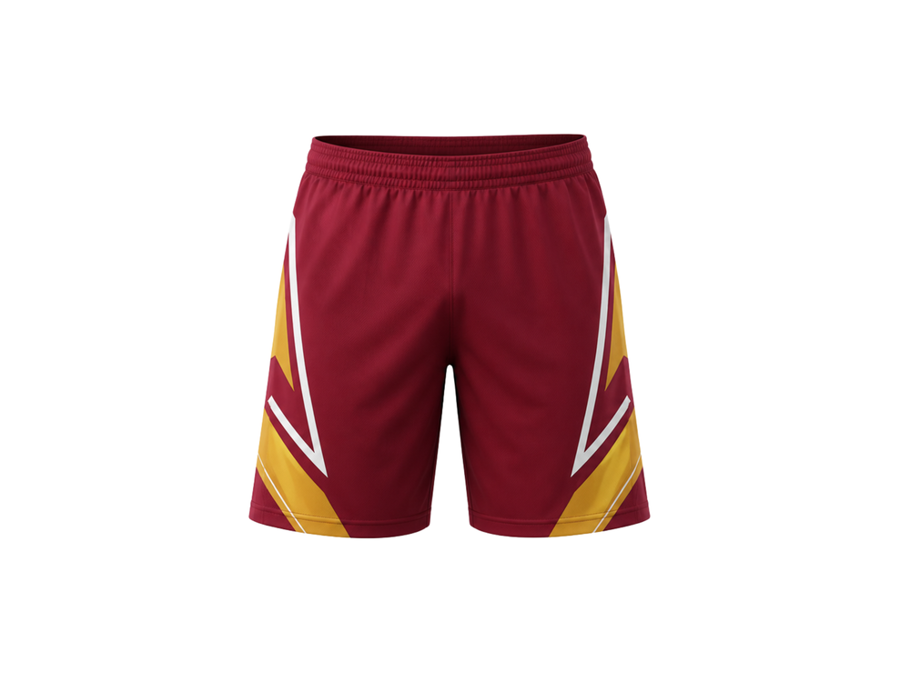 Custom Maroon Cricket Shorts – Gold Team Training Shorts for Clubs front design preview