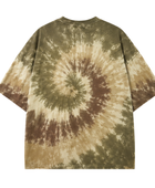 Tie Dye Drop Shoulder T Shirt Olive Brown and Beige Spiral Design | B2B Low MOQ