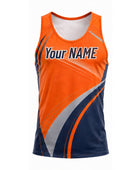 Custom Track & Field Running Singlet | Wholesale Athletics Vest | Orange Navy Silver | Apparels Bridge