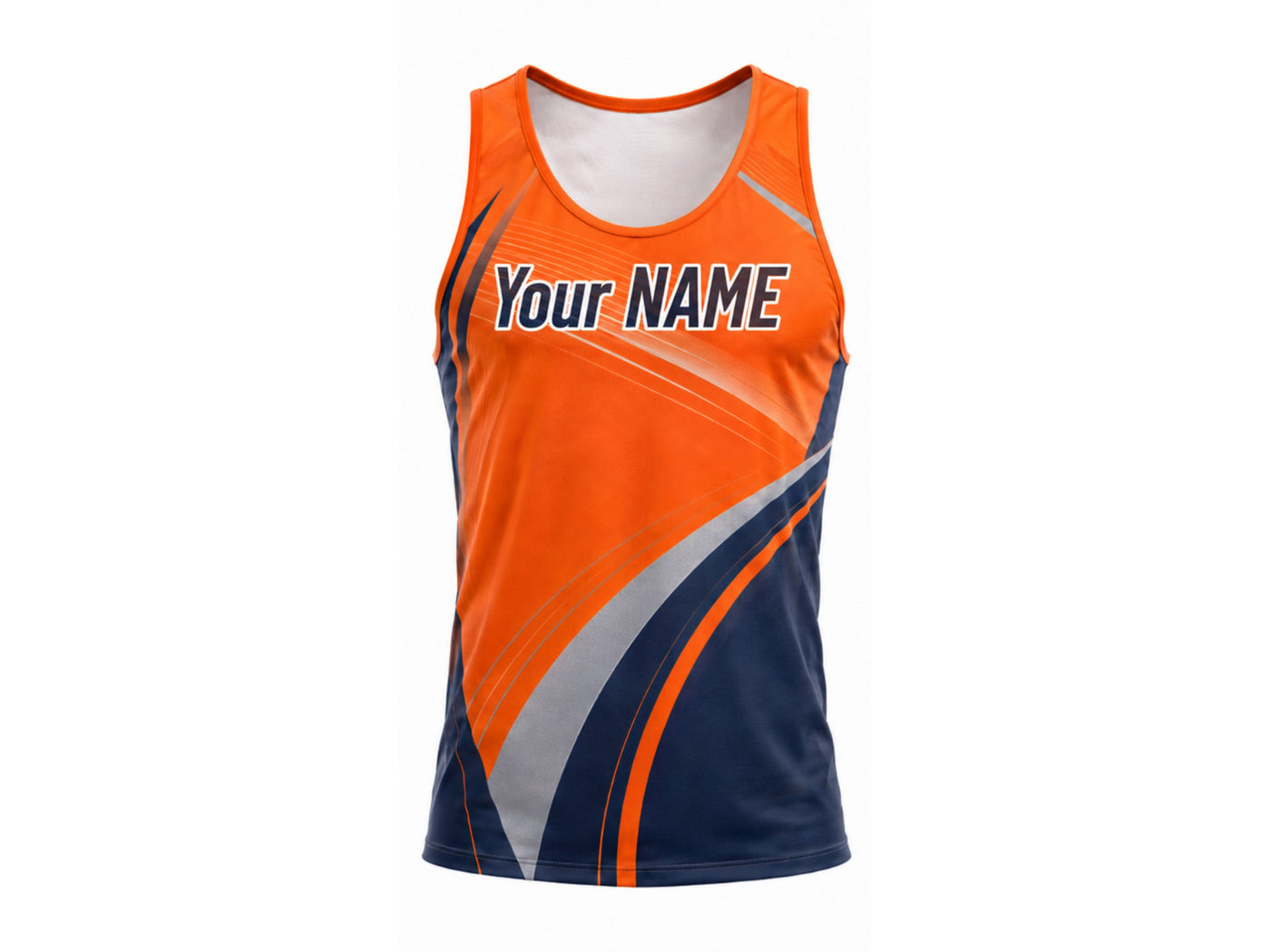 Custom Track & Field Running Singlet | Wholesale Athletics Vest | Orange Navy Silver | Apparels Bridge