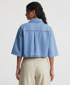 Wholesale Custom Light Blue Cropped Denim Shirt Manufacturer Private Label Half Sleeve Top