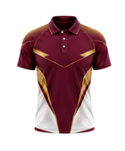 Maroon & Gold Cricket Jersey – Wholesale Short-Sleeve Team Polo, Customizable, Low MOQ