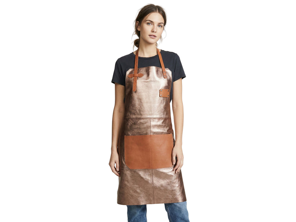 Women’s Genuine Leather Apron Cooking BBQ Grill Chef Apron for Women front design preview