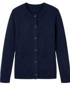 Custom Crewneck Button-Front School Uniform Sweater Girls Navy B2B