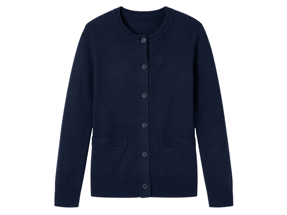 Custom Crewneck Button-Front School Uniform Sweater Girls Navy B2B front design preview