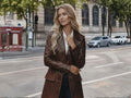 Women’s Vintage Brown Lambskin Leather Coat Wholesale Custom Private Label Outerwear Manufacturer