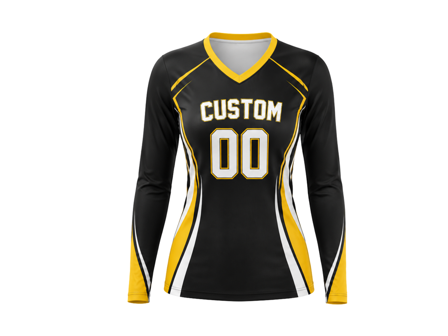 Custom Black Yellow Volleyball Libero Jersey – Sublimated Long Sleeve Team Uniform design preview