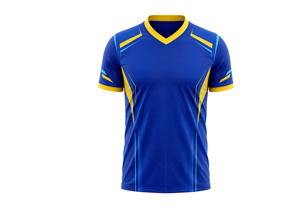 Custom Blue Yellow Soccer Coach Shirt | Wholesale Team Staff Apparel for Bulk Orders front design preview