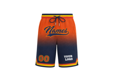 Orange/Navy Gradient Basketball Shorts – Wholesale Bulk Team Kit, Low MOQ, B2B Performance Apparel front design preview