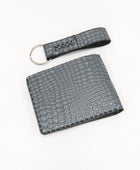 Custom Gray Crocodile Embossed Leather Bifold Wallet Set Wholesale Promotional Corporate Gift Manufacturer