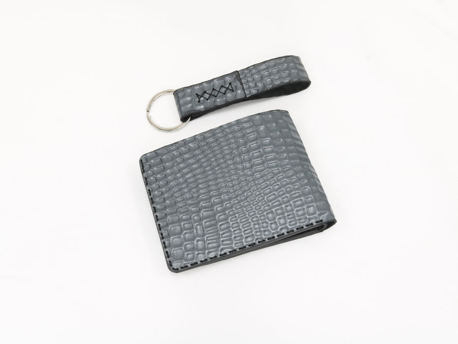 Custom Gray Crocodile Embossed Leather Bifold Wallet Set Wholesale Promotional Corporate Gift Manufacturer design preview