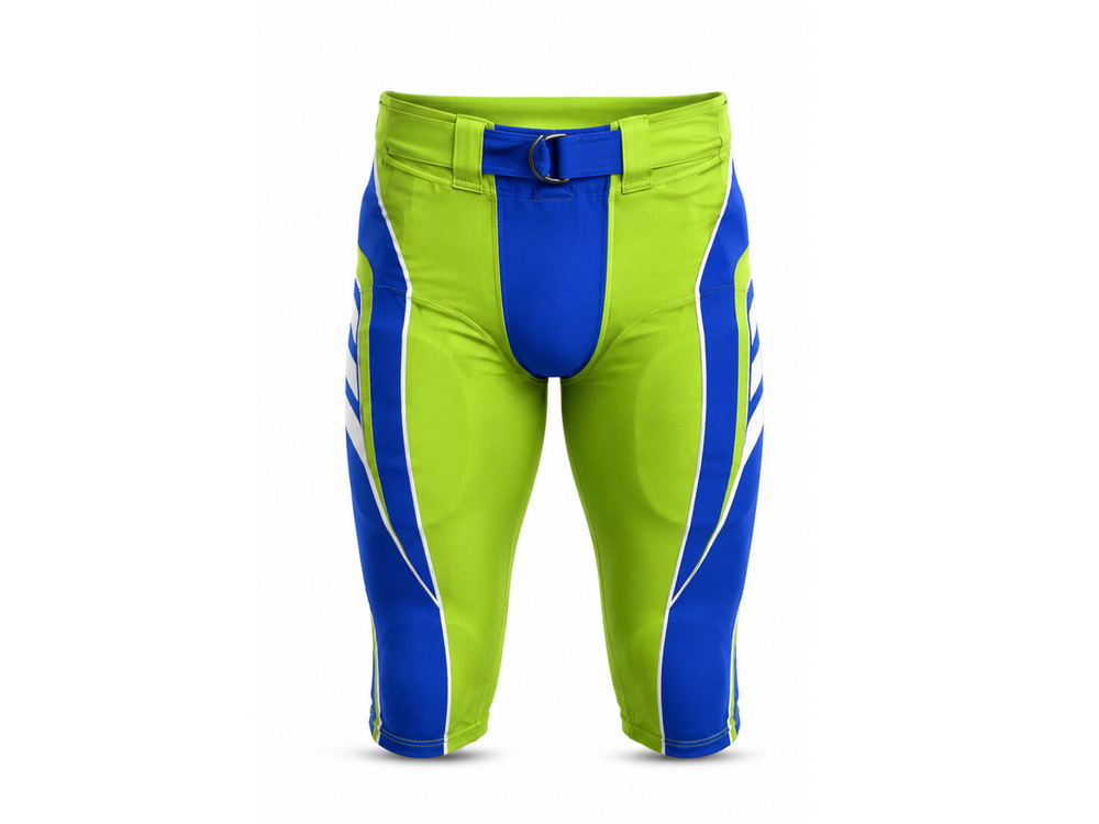 Custom Green Blue American Football Shorts | Wholesale Teamwear Shorts for Bulk Orders front design preview