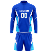 Custom Royal Blue Soccer Training Kit | Wholesale Long Sleeve Teamwear for Bulk Orders