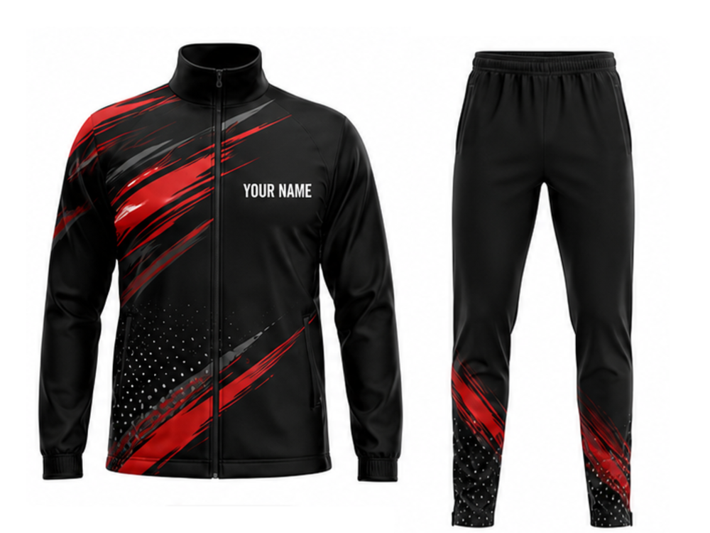 Track and Field Warm-Up Tracksuit Set – Black AND Red Wholesale Athletics Teamwear front design preview