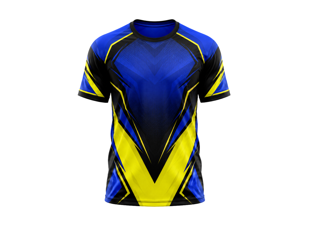 Blue, Black & Yellow ESports Jersey – Team Gaming Performance Wear, Wholesale Bulk, Low MOQ front design preview