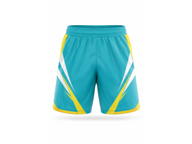 Custom Tennis Shorts – Teal & Yellow Performance Shorts, Wholesale Bulk, Low MOQ, Team Uniform front design preview