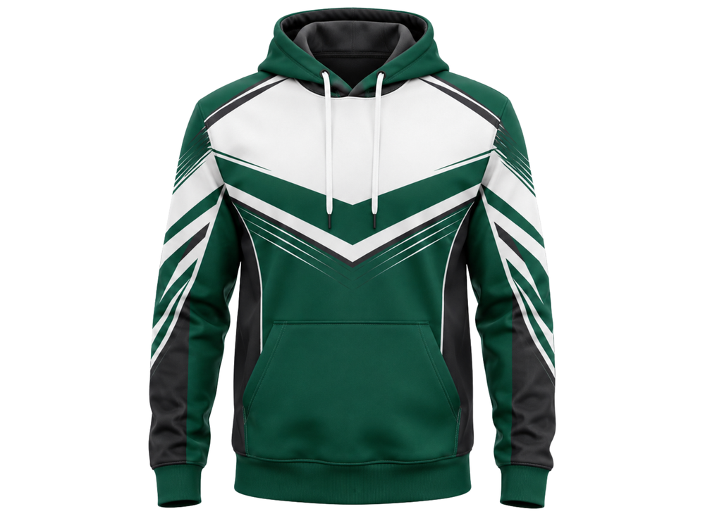Custom Green White Rugby Hoodie | Wholesale Team Pullover Hoodie for Clubs and Bulk Orders front design preview