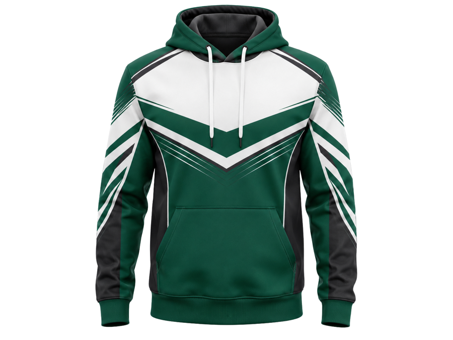 Custom Green White Rugby Hoodie | Wholesale Team Pullover Hoodie for Clubs and Bulk Orders design preview