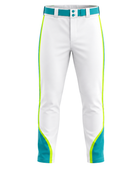 Custom White Teal Lime Baseball Pants | Wholesale Team Uniform Pants for Bulk Orders