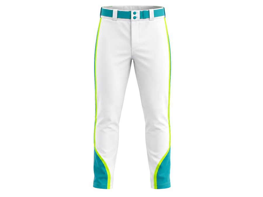 Custom White Teal Lime Baseball Pants | Wholesale Team Uniform Pants for Bulk Orders design preview