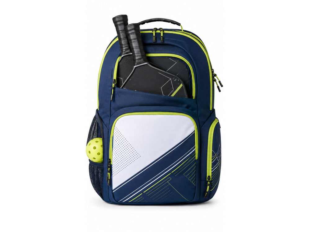 Custom Pickleball Backpack | Wholesale Pickleball Team Bag | Navy Lime Green White | Apparels Bridge front design preview