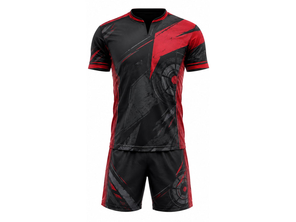 Black & Red Axe Throwing Uniform Bulk Team Jersey & Shorts Low MOQ Wholesale Performance Set front design preview