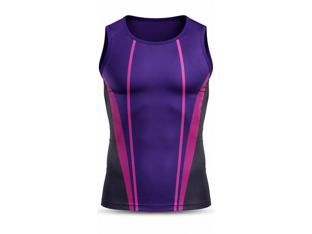 Purple & Black Performance Tank – Sleeveless Compression Top, Team Athletic Wear, Wholesale Bulk front design preview