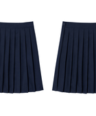 B2B Knee-Length Pleated School Uniform Skirt Navy