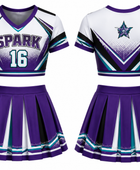 Wholesale Purple Cheerleading Uniform Matching Top & Skirt, Custom Team Name, Player Number, Low MOQ