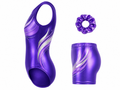 Custom Gymnastics Leotard Set | Wholesale Gym Team Set with Shorts and Scrunchie | Purple Silver White | Apparels Bridge