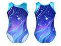 Custom Gymnastics Leotard and Shorts Set | Wholesale Gym Team Set | Navy Blue Purple Galaxy | Apparels Bridge