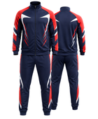 Custom Navy Red Rugby Warmup Tracksuit | Wholesale Team Jacket and Pants Set