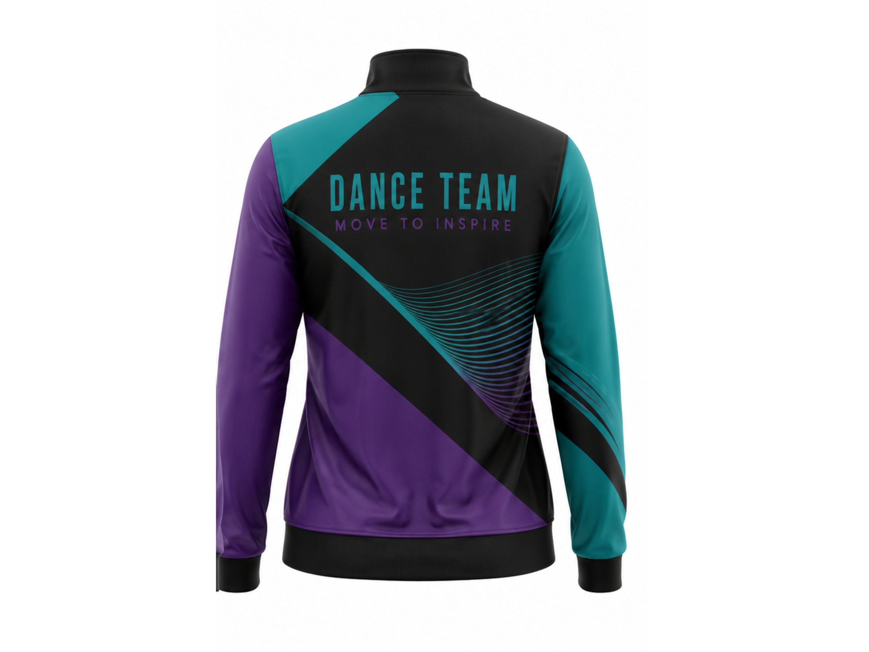 Custom Dance Team Jacket – Black, Teal and Purple B2B Wholesale Low MOQ Full-Zip Studio Jacket
