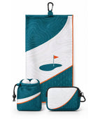 Custom Golf Towel | Wholesale Tri-Fold Golf Towel with Carabiner Clip | Teal White Orange | Apparels Bridge