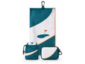 Custom Golf Towel | Wholesale Tri-Fold Golf Towel with Carabiner Clip | Teal White Orange | Apparels Bridge