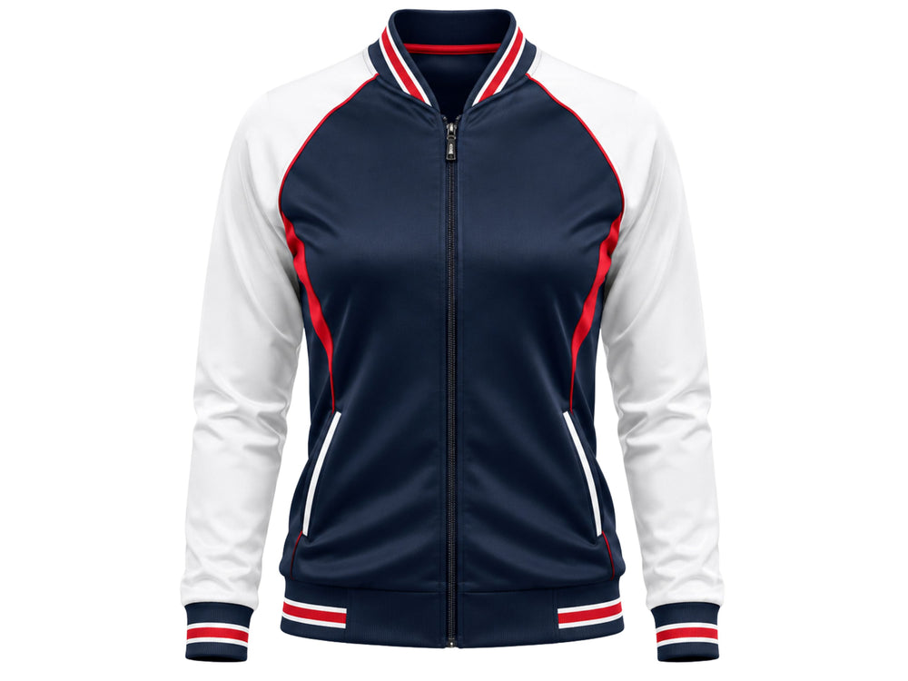Custom Navy Softball Dugout Jacket – Wholesale Team Warm-Up Jacket for Clubs front design preview