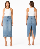 Custom Women’s Back-Slit Denim Midi Skirt for Private Labels