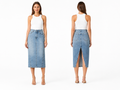 Custom Women’s Back-Slit Denim Midi Skirt for Private Labels