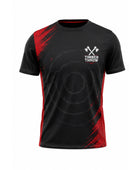 Custom Black Red Axe Throwing Venue T-Shirt | Wholesale Teamwear