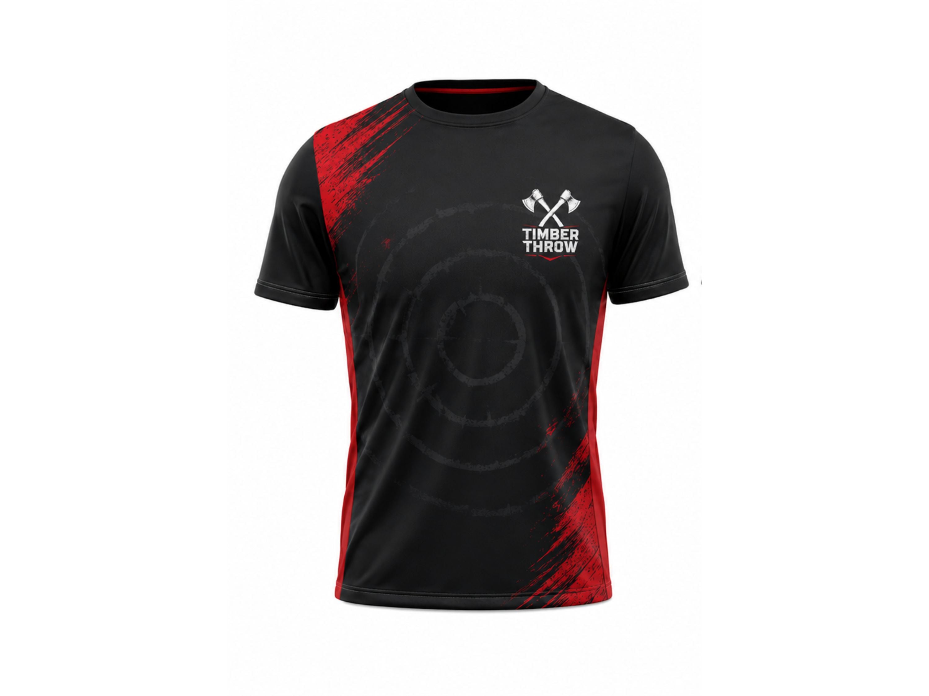 Custom Black Red Axe Throwing Venue T-Shirt | Wholesale Teamwear