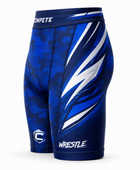 Custom Wrestling Compression Shorts | Wholesale Wrestling Team Shorts | Blue White | Apparels Bridge