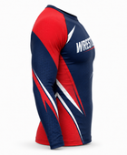 Custom Wrestling Compression Shirt | Wholesale Wrestling Team Shirt | Navy Red White | Apparels Bridge