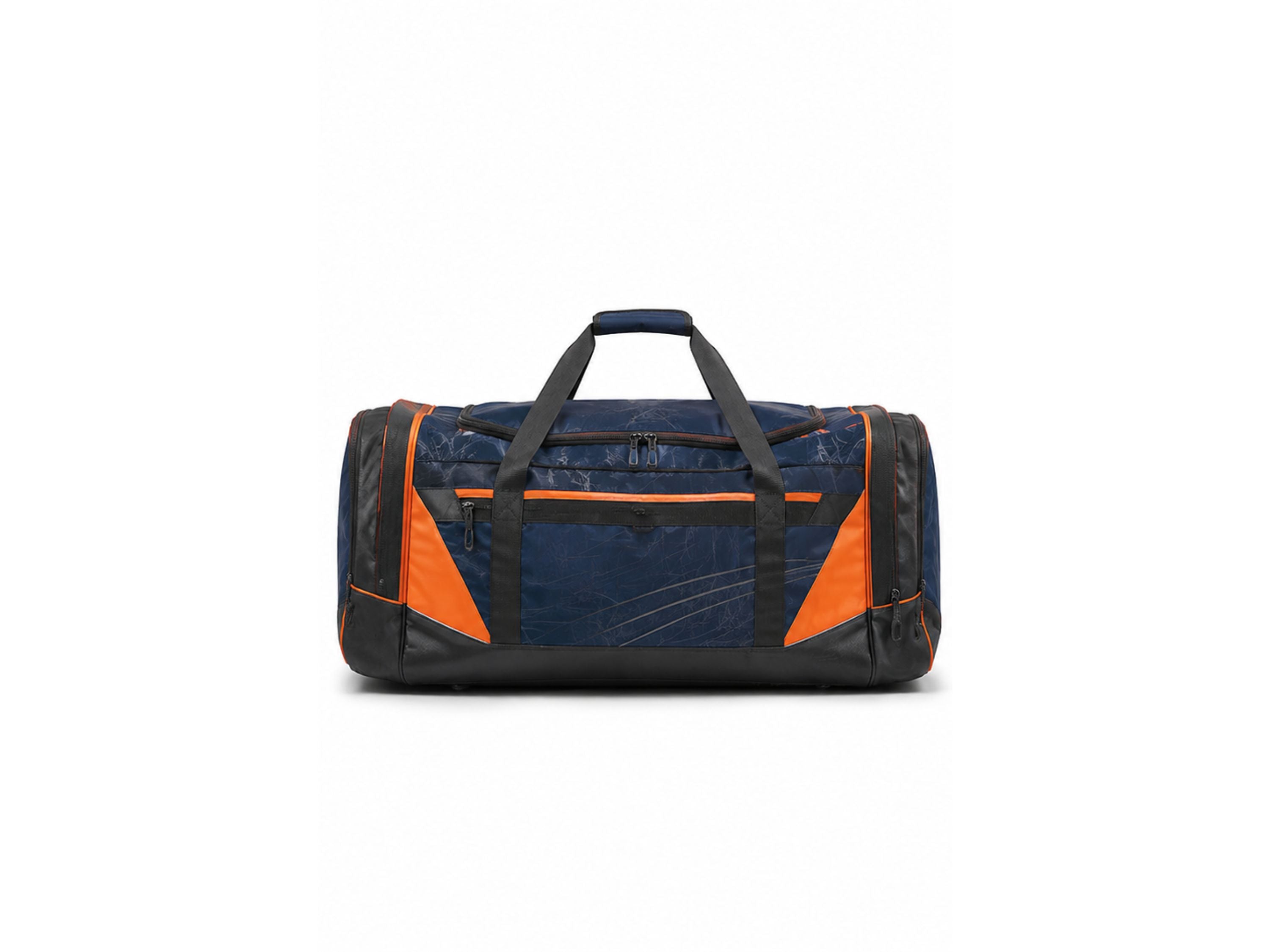Custom Ice Hockey Team Bag – Navy Orange Sublimated Hockey Duffel Bag for Wholesale Orders