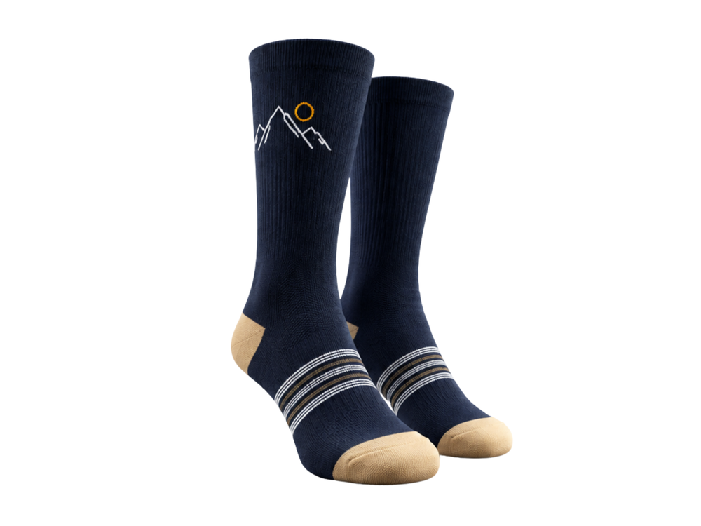 Custom Powerlifting Crew Socks | Wholesale Strength Training Socks | Navy Orange White | Apparels Bridge front design preview