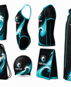 Custom Full Swim Team Package Black Teal Wholesale Swim Kit