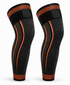 Custom Powerlifting Knee Sleeves | Wholesale Long Knee Compression Sleeves | Black Orange | Apparels Bridge
