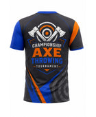 Custom Axe Throwing Championship Shirt – Navy Blue Orange Teamwear for Wholesale Buyers