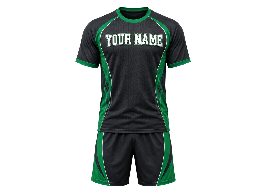 Corn Hole Uniform Black & Green  Bulk Team Jersey & Shorts B2B Performance Set front design preview